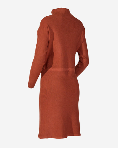 Braunes Damen-Pulloverkleid mit Rollkragen - Kleidung