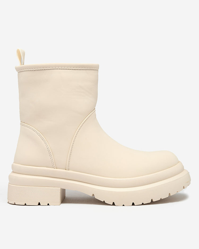 Royalfashion Beige matte Damenstiefel mit dickerer Sohle Holeopi