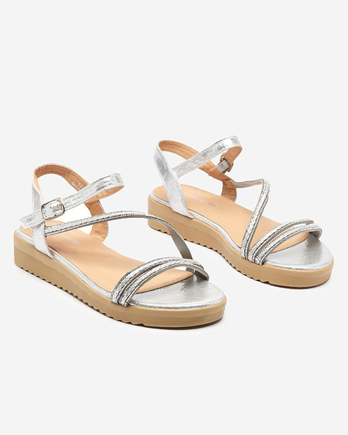 Срібні жіночі блискучі босоніжки з цирконами Spirade