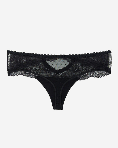 Мереживні жіночі трусики стрінги чорного кольору. РОЗМІР PLUS - білизна