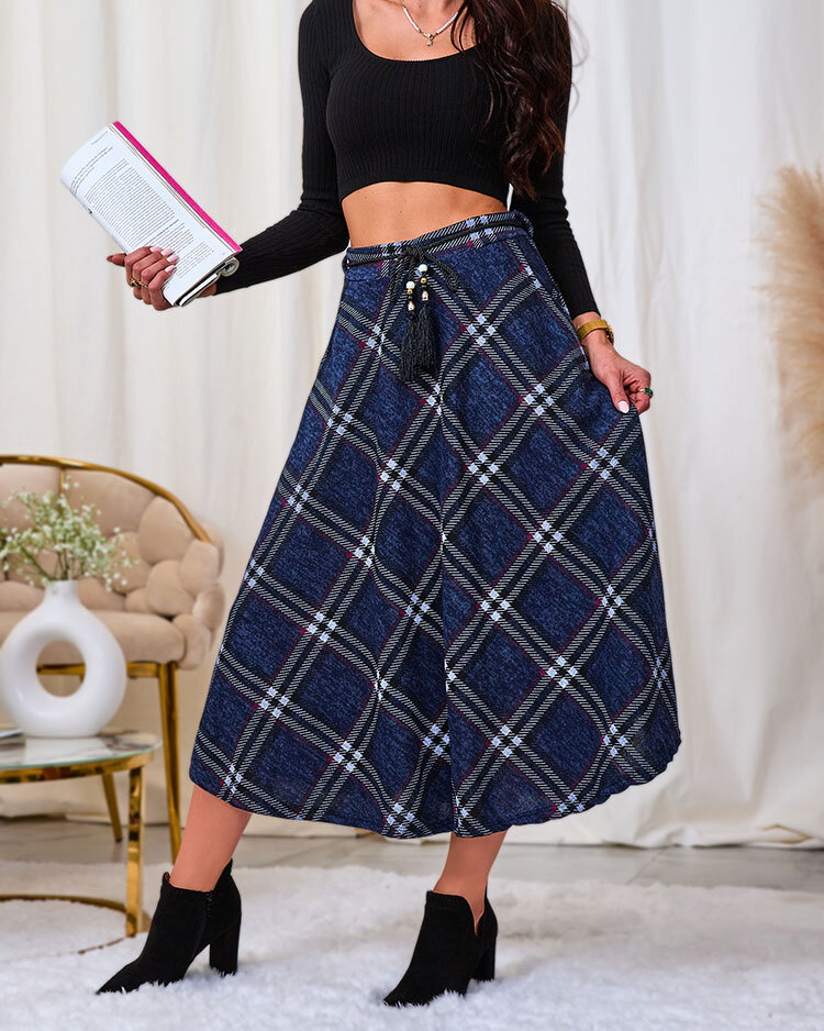 Royalfashion Grauer und roter langer karierter Damenrock