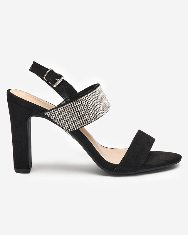 OUTLET Schwarze Damensandalen an einem Pfosten mit Maerro-Zirkonia - Schuhe