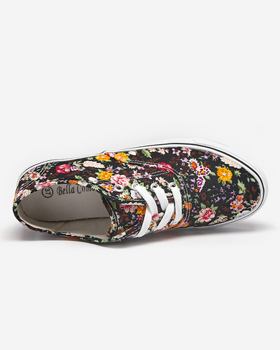 Schwarze Damen Sneaker mit Blumenmuster Surfi - Footwear