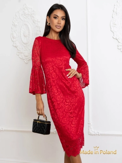 Elegantes Damen-Midikleid aus Spitze mit weiten Ärmeln Holly Wow