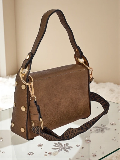Damen Lederhandtasche klein Perseida braun mit Zier-Motiv