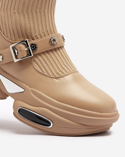 Hellbraune Damen-Sportstiefel mit Schaft a'la sock Folden- Footwear