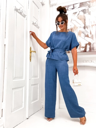 Royalfashion Damen-Set mit einer kurzärmeligen Bluse und weiten Hosen