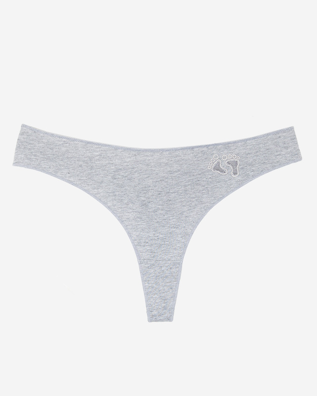 Grauer Damen-String aus Baumwolle mit Stickerei - Unterwäsche