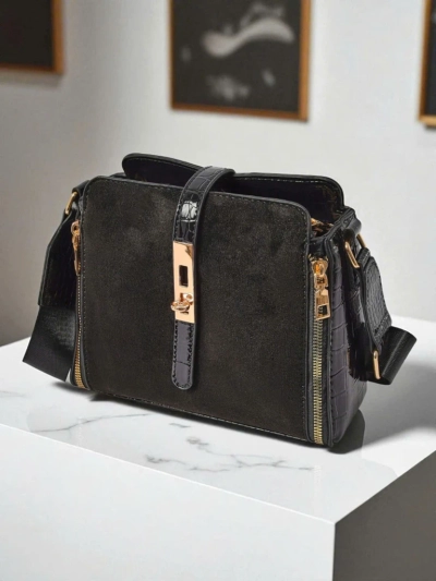 Damenhandtasche Callista Black – kleine Umhängetasche aus Öko-Lackleder