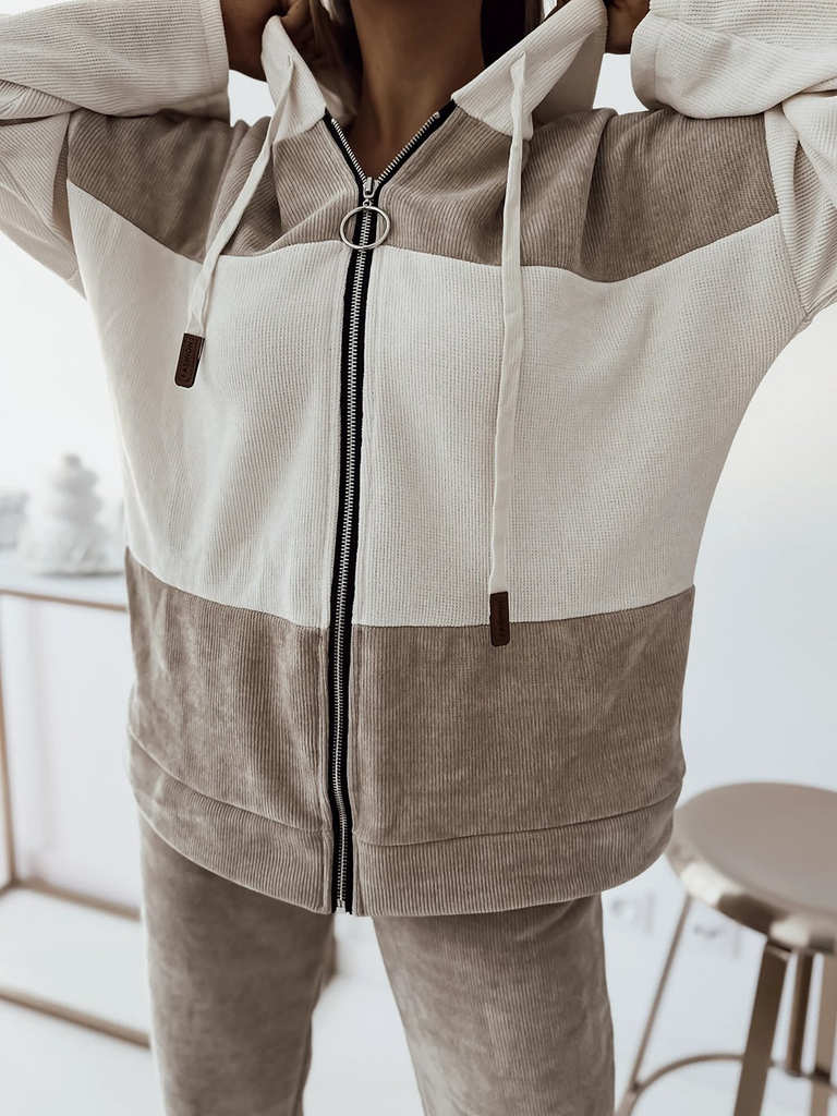 Royalfashion Damen-Sport-Set in beige gestreift