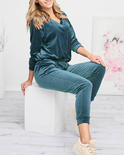 Türkises Damen-Velours-Trainingsanzug-Set - Kleidung