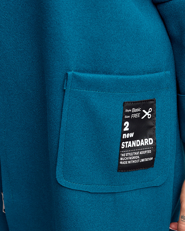 Türkisfarbene Manteljacke für Damen mit Aufschriften - Kleidung