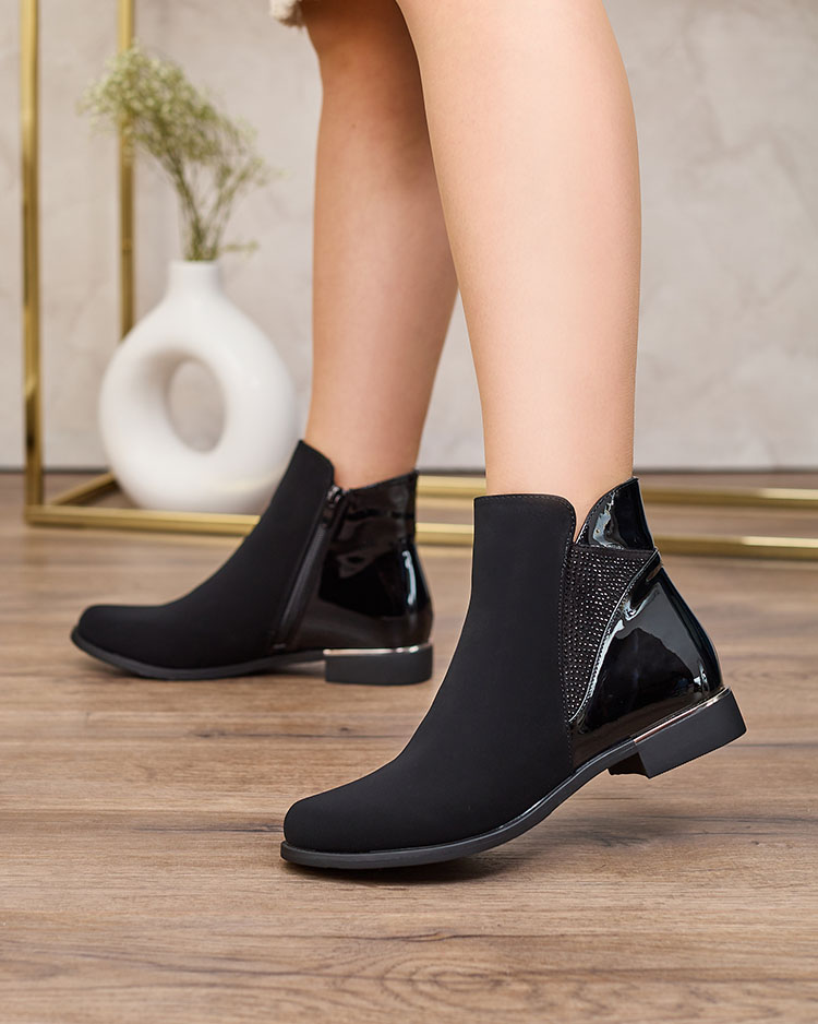 Royalfashion Schwarzer Damenstiefel mit Zirkonia Overlissa