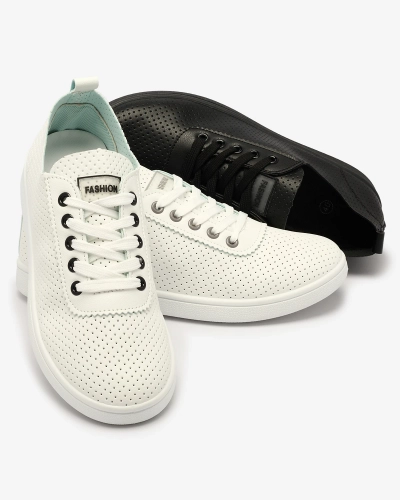 Royalfashion Weiße durchbrochene Damen-Tennisschuhe mit grauen Einsätzen Kerigina