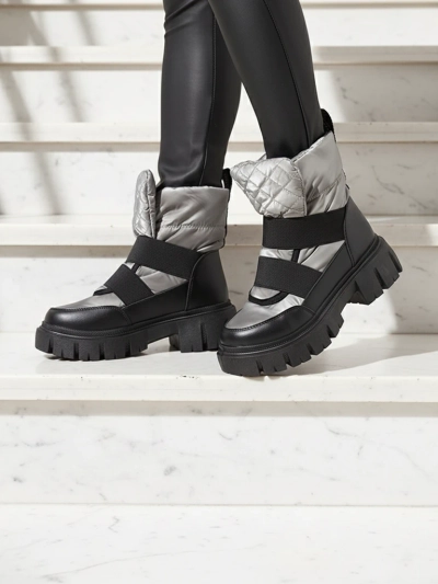 Damen-Schneestiefel auf flacher Sohle in schwarz-grau Ferory- Footwear
