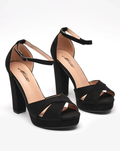 Damensandalen auf hohem Pfosten, Öko-Wildleder Rollita - Schuhe