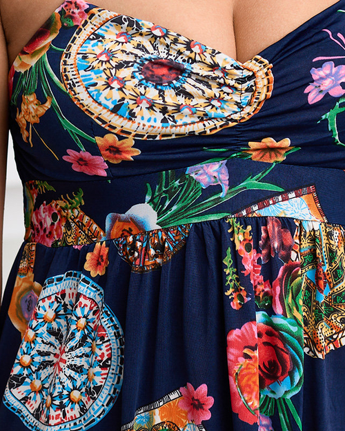 Коротка жіноча сукня темно-синього кольору з принтом - Одяг