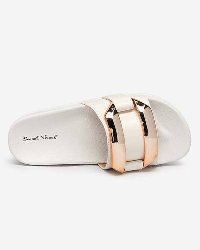 Weiße Damenhausschuhe mit goldenem Serina-Ornament - Schuhe