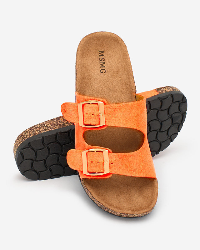 Royalfashion Neonorange Damen Flip-Flops mit Schnallen Foumy