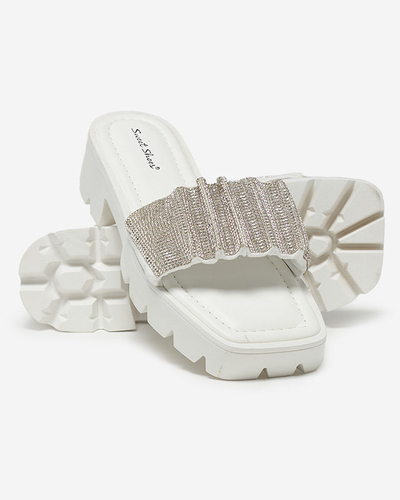 OUTLET Weiße Damenhausschuhe mit Zirkonias Emkoy- Footwear