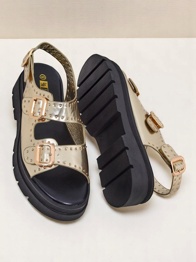 Royalfashion Damen Sandalen mit dicker Sohle und Strasssteinen Rocky Chic