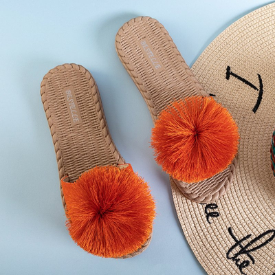 Жіночі шльопанці з помпоном в помаранчевому кольорі Azrail