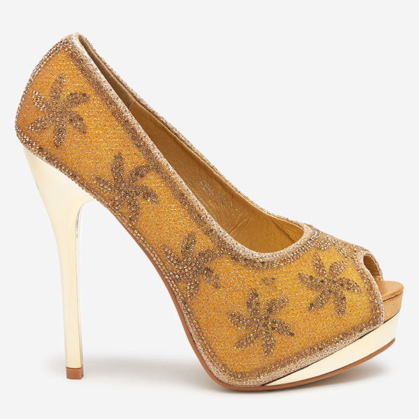 High Heels aus goldenem Brokat für Damen mit Zirkonia Yilla - Footwear
