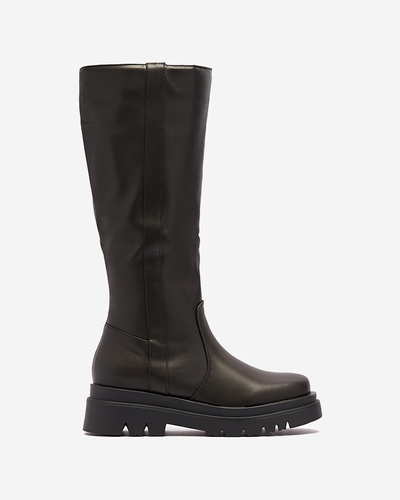 Schwarzer kniehoher Damenstiefel aus Ökoleder Roterika - Schuhe