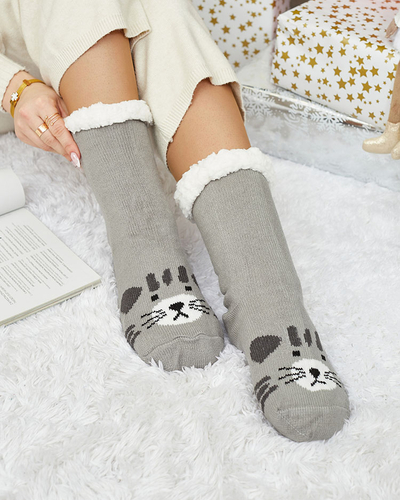 Royalfashion Warme beige Damensocken mit Maus