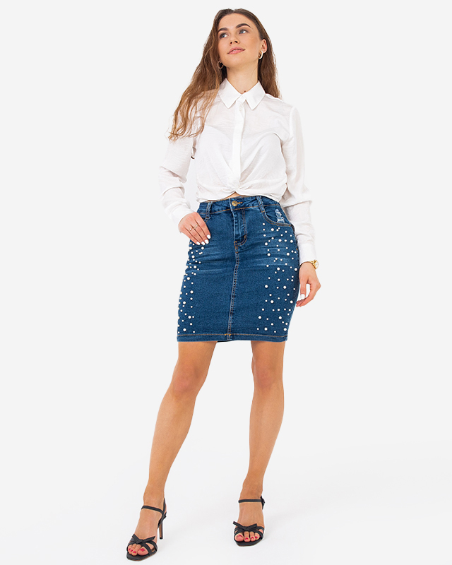 Marineblauer Denim-Damenrock oberhalb des Knies - Kleidung