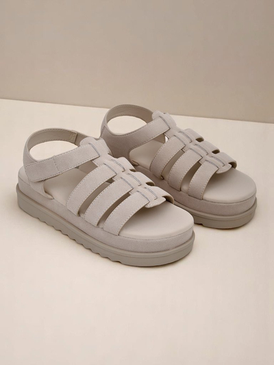 Sandaly Royalfashion - Caligae Beige Wildleder auf Plateau - Ideal für Sommer und Frühling