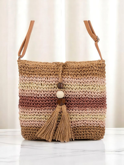 Royalfashion Kleine Strohtasche für Damen mit Streifen-Charm Mini