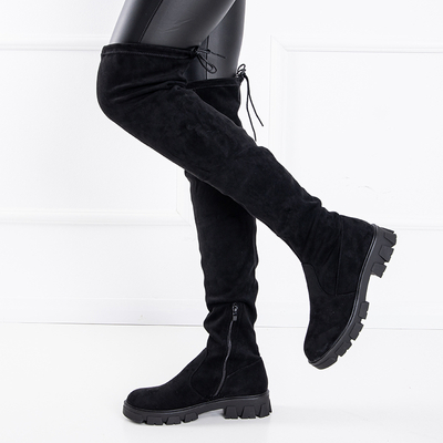 Flache Overknee-Stiefel aus schwarzem Wildleder Engi- Footwear