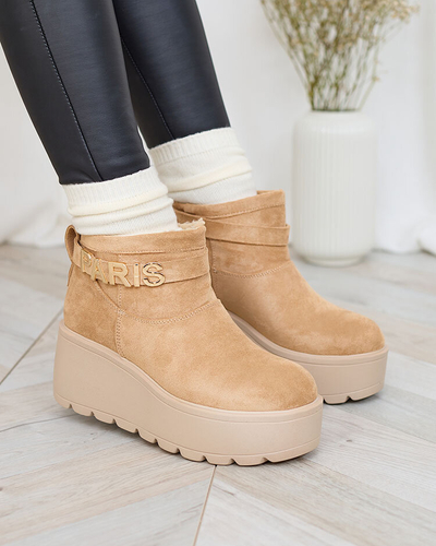 Royalfashion Hellbraune Damenschuhe a'la Schneestiefel mit Ornament Parisela