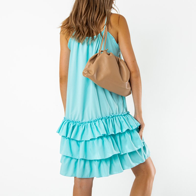 Mintfarbenes Damenkleid an Trägern mit Rüschen - Bekleidung