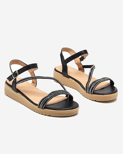 OUTLET Schwarze glänzende Damensandalen mit Zirkonias Spirade - Kleidung