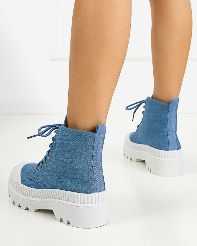 Blaue Damenstiefeletten mit flachem Absatz Roulle - Schuhe