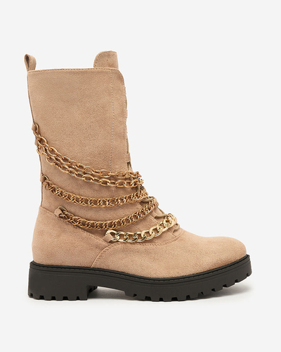 Royalfashion Damen Baggerstiefel in Hellbraun Goserre