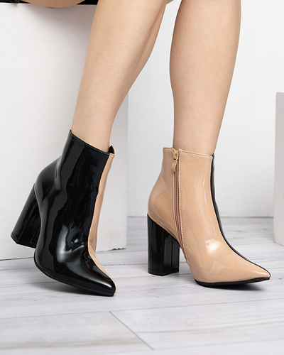 Бежево-чорні лаковані ботильйони на посту Cruell - Взуття