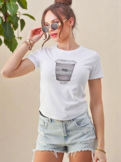 Royalfashion Damen Baumwoll-T-Shirt mit Strassdruck