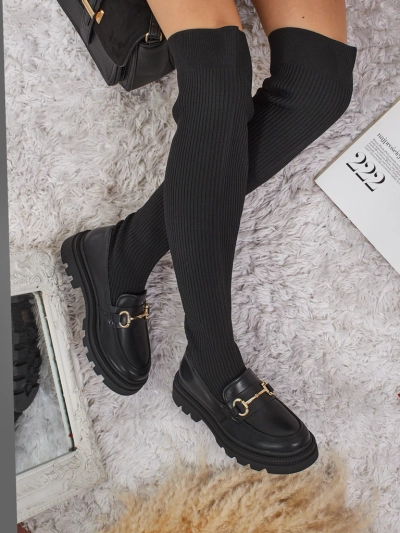 Lange Damen Schlupf Overknee-Stiefel mit Verzierung Novera