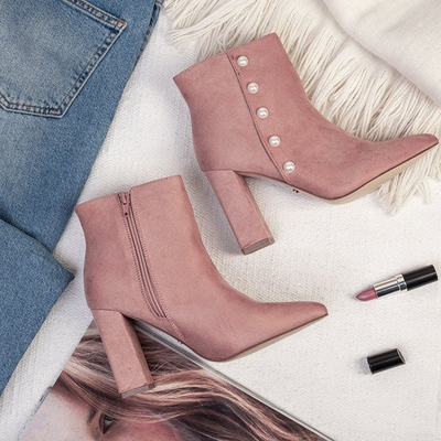 Rosa Stiefel mit Perlen auf einem hohen Pfosten Maya - Schuhe 1