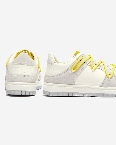 Weiße und graue Damen-Sport-Sneakers mit gelben Schnürsenkeln Olierinc - Schuhe