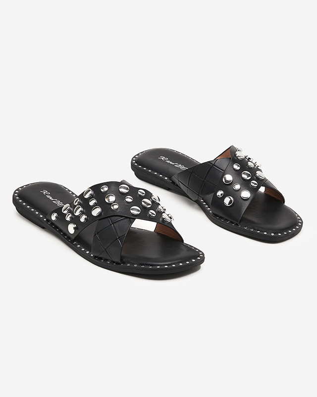 Schwarze Damenhausschuhe mit Strass Rokina - Footwear