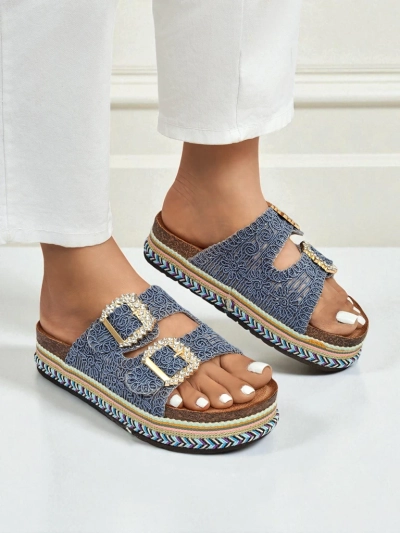 Royalfashion Damen-Sandalen mit Strassschnallen GlamCork