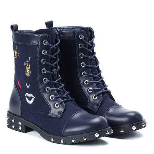 Granatowe, filcowe traperki - Obuwie