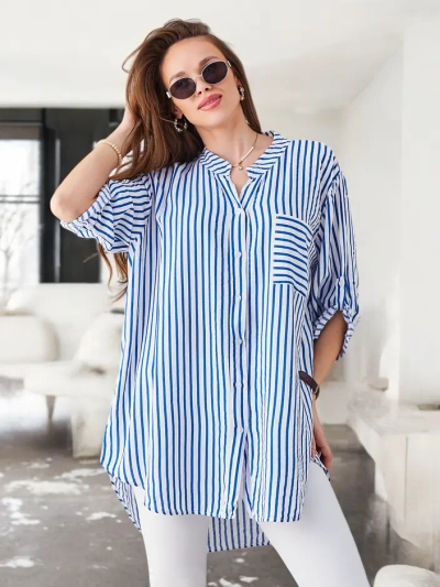 Royalfashion Жіноча довга смужка сорочка з віскози