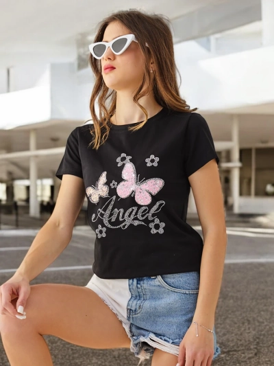 Royalfashion Damen Baumwoll-T-Shirt Schmetterling