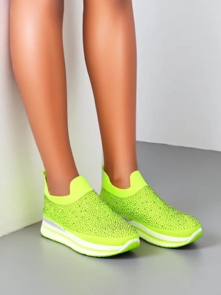 Royalfashion Damen Slip-On Stoff Sportschuhe mit Strass Adeq