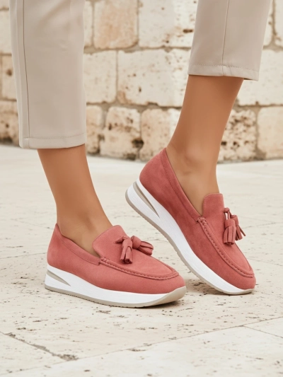 Damen Mokassins Ariadne rosa mit Keilabsatz Eco-Leder Casual
